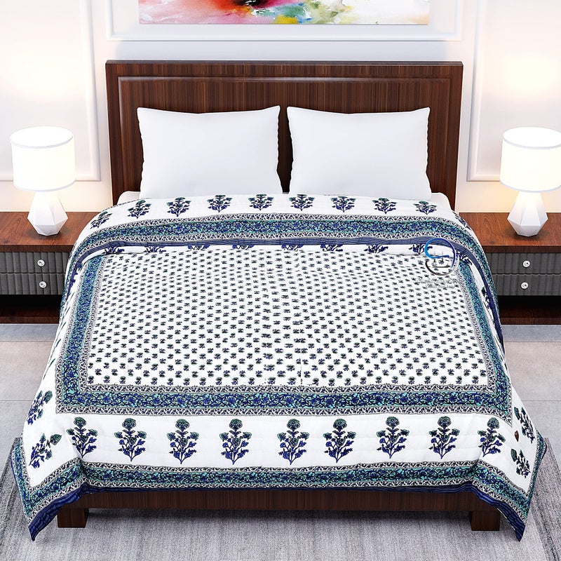 LushHavenDecor Single Bed Jaipuri Cotton Bed Blanket Ac Quilt for Winter and Summer Soft Light Weight Rajasthani Traditional Cotton Comforter 85 x 55 inch Blue, Pack of 2 - Image 5