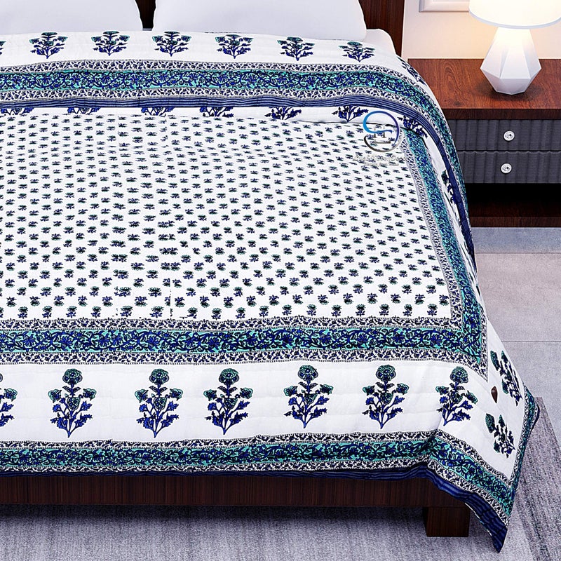 LushHavenDecor Single Bed Jaipuri Cotton Bed Blanket Ac Quilt for Winter and Summer Soft Light Weight Rajasthani Traditional Cotton Comforter 85 x 55 inch Blue, Pack of 2 - Image 4