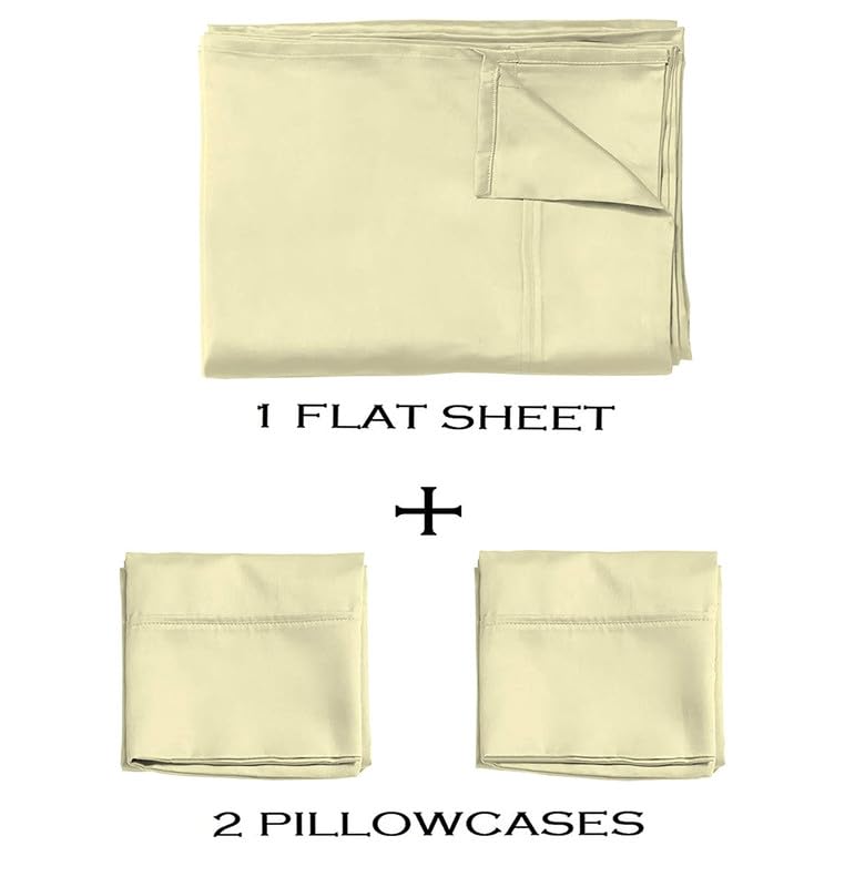 BALAJI EXPORT Luxurious Soft Hotel Bedding 3 PC Set 1 Flat Bedsheets 2 Pillow Covers 1000 Thread Count Cooling Bedsheets 100 CottonIvory Solid Queen Size - Image 3
