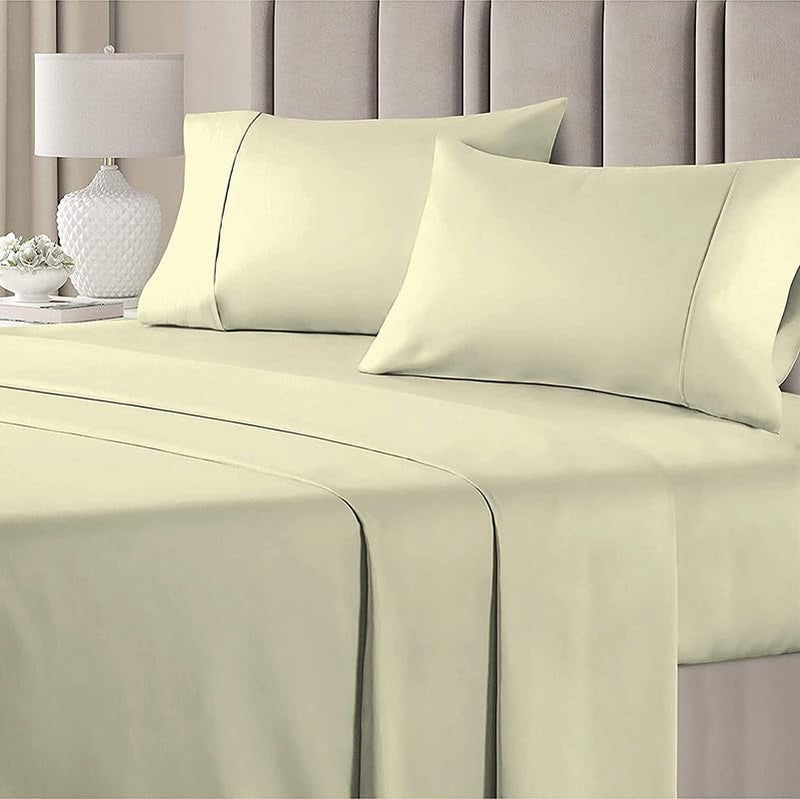 BALAJI EXPORT Luxurious Soft Hotel Bedding 3 PC Set 1 Flat Bedsheets 2 Pillow Covers 1000 Thread Count Cooling Bedsheets 100 CottonIvory Solid Queen Size - Image 1