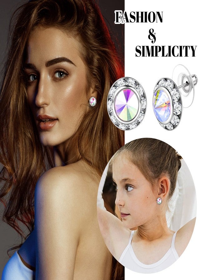 BESTEEL 8 Pairs Dance Competition Earrings for Women Acrylic Halo Crystal Rhinestone Stud Earrings for Stage Opera Performance Bridal Party 10/15/18/20mm Colorful Style - Image 3