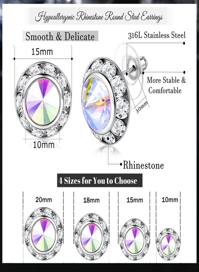 BESTEEL 8 Pairs Dance Competition Earrings for Women Acrylic Halo Crystal Rhinestone Stud Earrings for Stage Opera Performance Bridal Party 10/15/18/20mm Colorful Style - Image 2