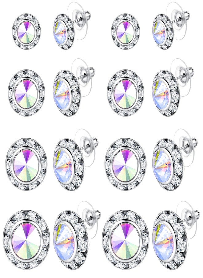 BESTEEL 8 Pairs Dance Competition Earrings for Women Acrylic Halo Crystal Rhinestone Stud Earrings for Stage Opera Performance Bridal Party 10/15/18/20mm Colorful Style - Image 1