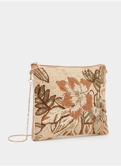 Styli Floral Embellished Clutch with Detachable Chain Strap  - Image 1
