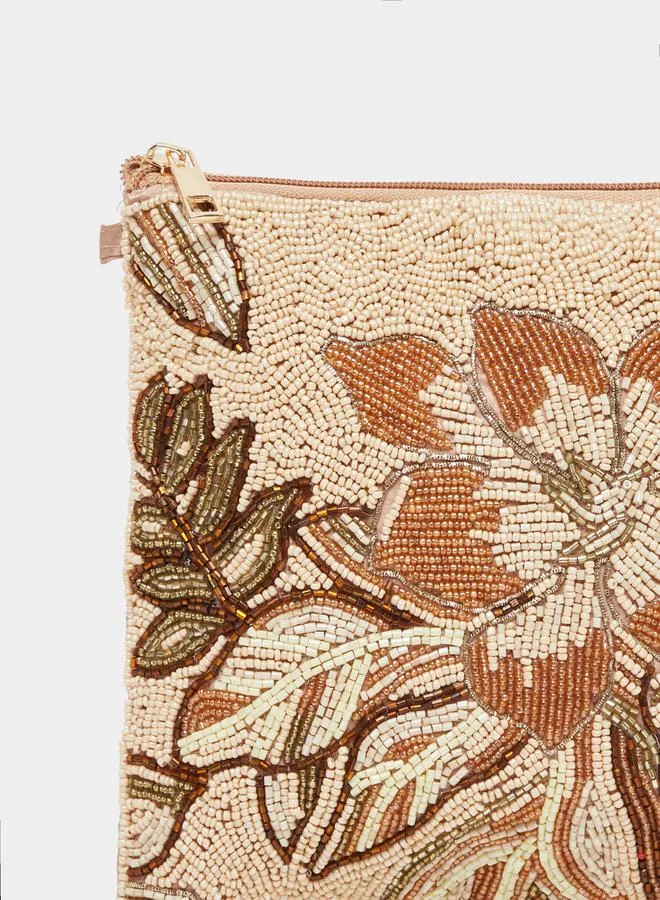 Styli Floral Embellished Clutch with Detachable Chain Strap