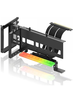 Generic GPU Vertical Mount PCIe 4.0 Graphic Card Holder with 5V 3 Pin ARGB LED Module, Video Card VGA Support Kit with PCIe 4.0 X16 Gen4 17cm/6.69in Riser Cable 90 Degree Right Angle(Black)  - Image 1