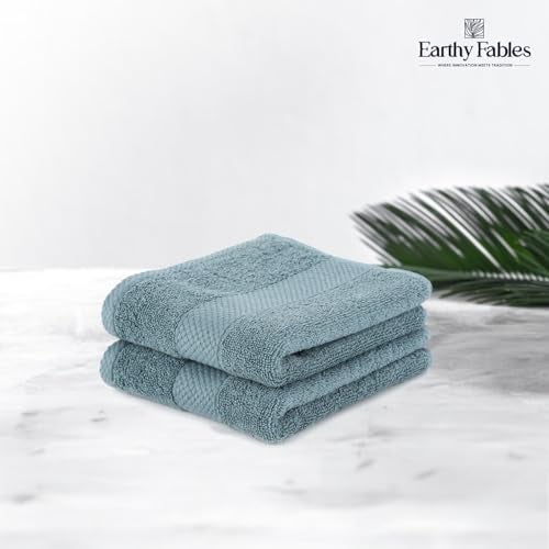 Earthy Fables Premium Gift Combo of Bath Towel and 2 Hand Towels – 100% Cotton, 600 GSM, Soft & Absorbent, Quick Dry & Skin-Friendly – Aqua, Set of 3 - Image 3