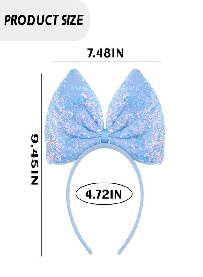 Sdopbinbin Blue Sequin Bow Headband Halloween Hair Bands for Women Girls Large Big Bow Head Band Sparkly Glitter Bow Headband Blue Halloween Costumes Accessories for Kids Adults Women Big Bowknot Hairband Xmas - Image 2