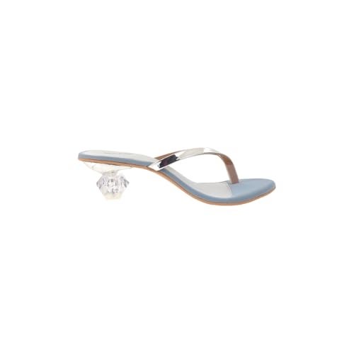 Mochi Women Silver Synthetic Leather Classic Chunky Heel Slip-on Sandal UK/5 EU/38 (40-280) - Image 4