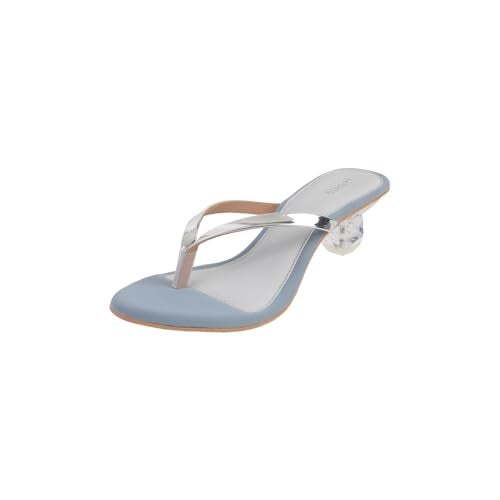 Mochi Women Silver Synthetic Leather Classic Chunky Heel Slip-on Sandal UK/5 EU/38 (40-280) - Image 1
