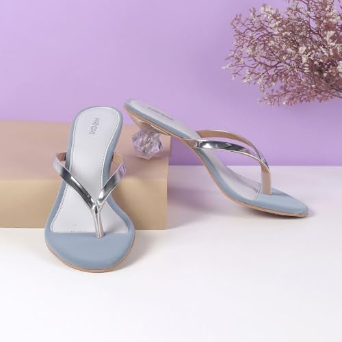 Mochi Women Silver Synthetic Leather Classic Chunky Heel Slip-on Sandal UK/5 EU/38 (40-280) - Image 2