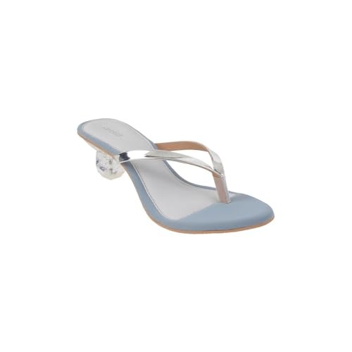 Mochi Women Silver Synthetic Leather Classic Chunky Heel Slip-on Sandal UK/5 EU/38 (40-280) - Image 3