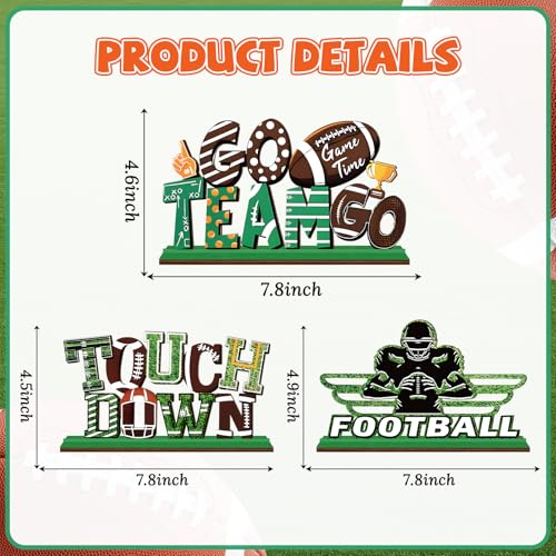 KSKSPE 3 PCS Football Table Decoration Wooden Football Centerpieces for Table Signs Player Touchdown Rugby Sign Ornaments for Sport Birthday Party Decoration - Image 5
