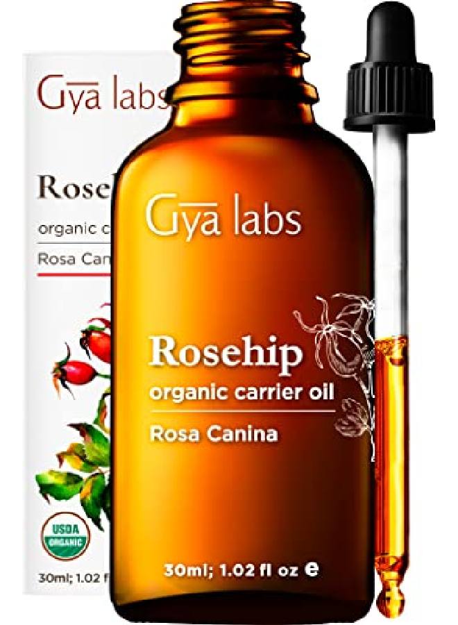 gya labs زيت ثمر الورد العضوي للبشرة الناضجة (1.02 أونصة سائلة) زيت ثمر الورد النقي ذو الدرجة العلاجية مثالي لجمال الشباب وترطيب الشعر للاستخدام على الشعر والبشرة - Image 1