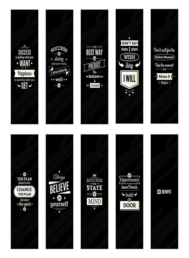 iberry's Printed Paper Bookmarks| Bookmarks for Readers| Gift for Book Lovers| Motivational Quote Bookmarks| Black Book Marks- Set of 9 - Image 1