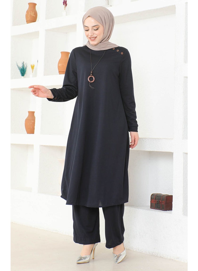 Necklace Tunic Trousers Double Suit 0580-02 Navy Blue