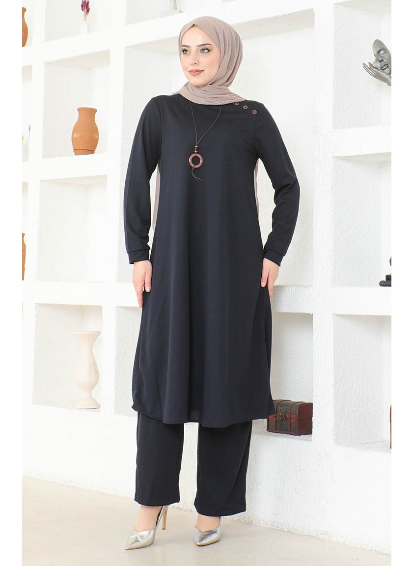 Necklace Tunic Trousers Double Suit 0580-02 Navy Blue