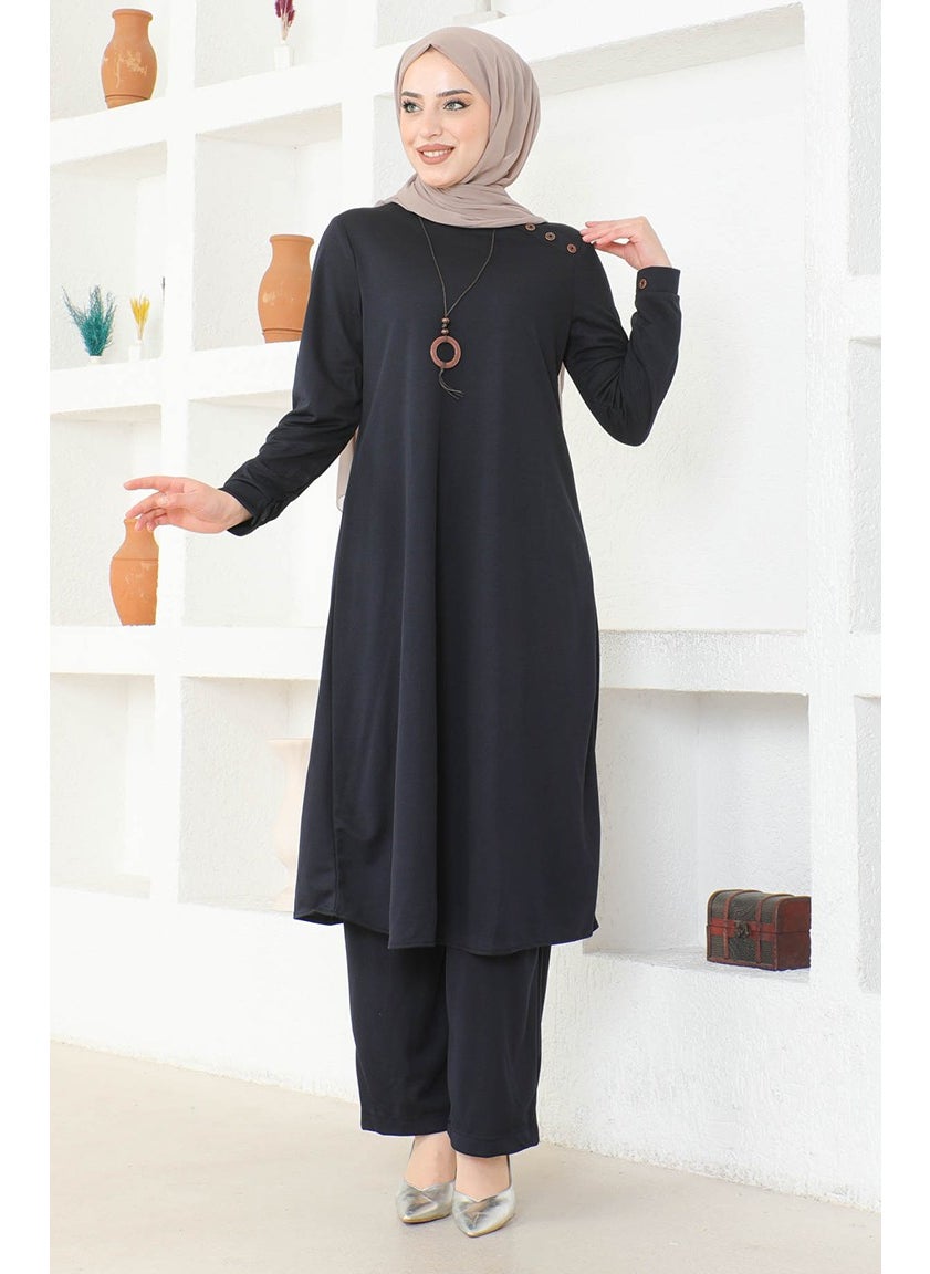 Necklace Tunic Trousers Double Suit 0580-02 Navy Blue