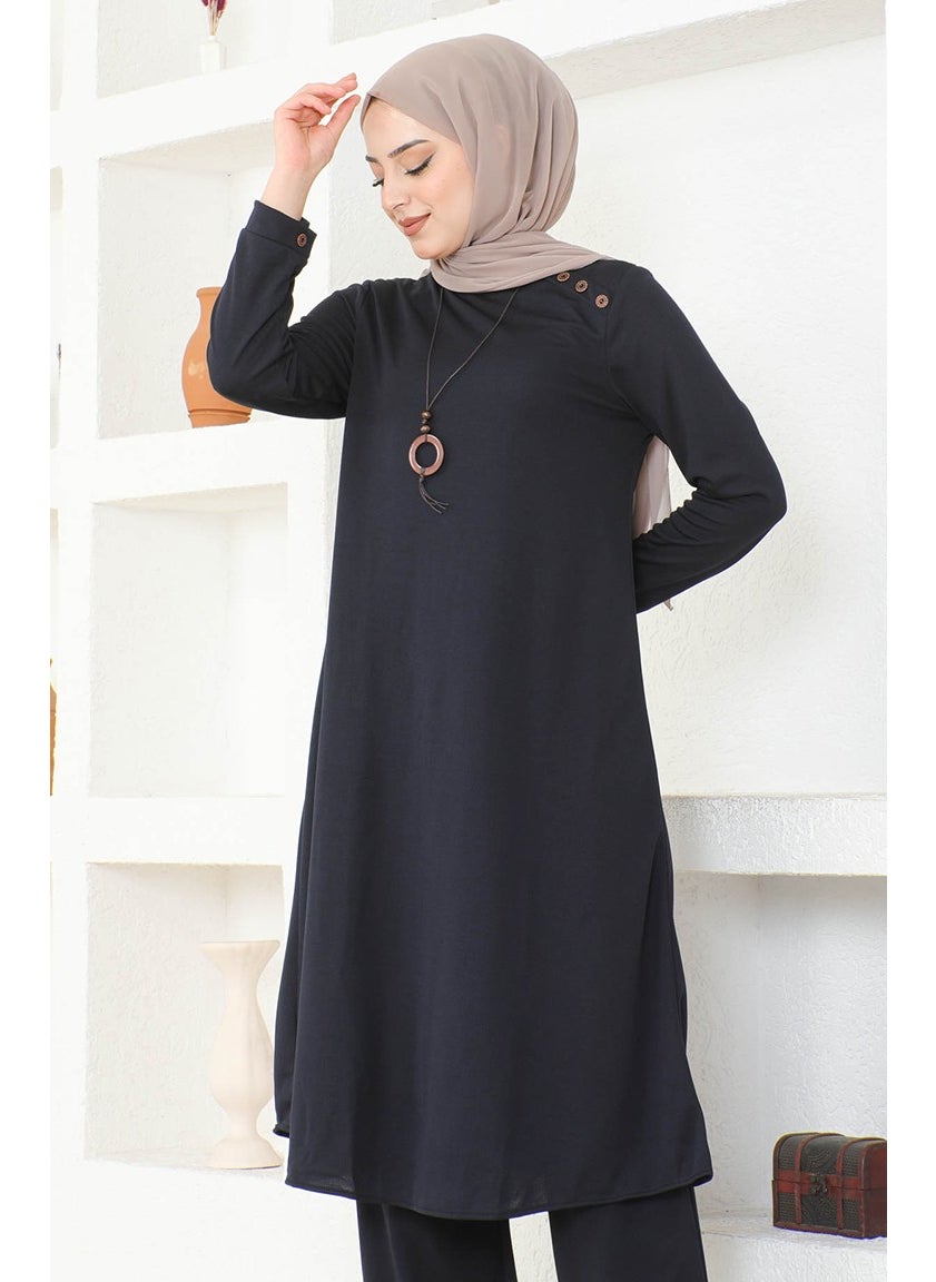 Necklace Tunic Trousers Double Suit 0580-02 Navy Blue