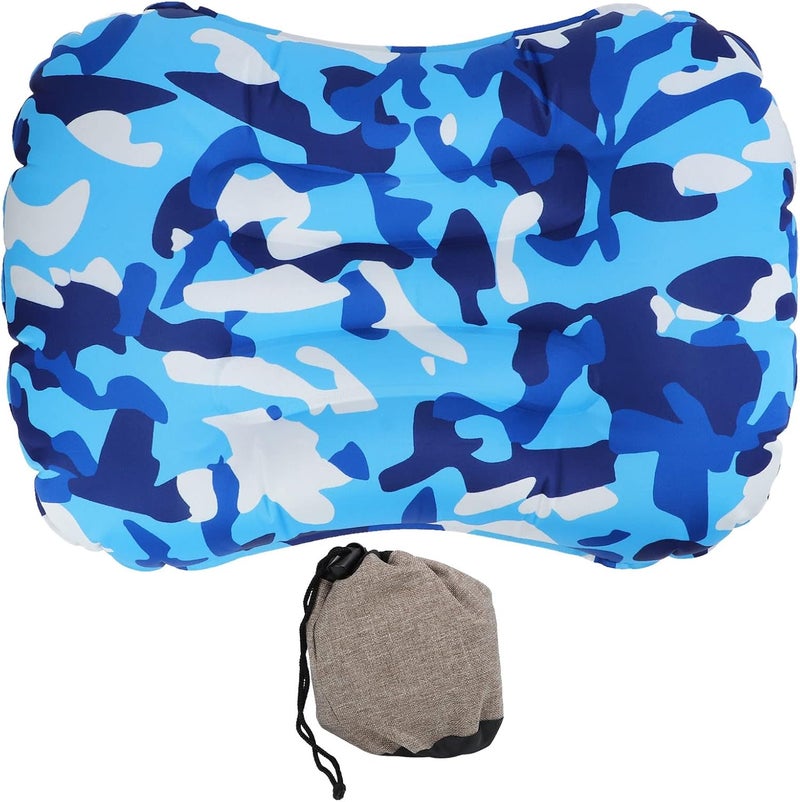 Inflatable Pillow Waist Back Cushion, Air Pillow for Travel Sleeping, Auto Inflation Ergonomic Support with TPU Valve, Foldable Neck and Lumbar Pillow for Car Office (Blue Camouflage) - Image 1