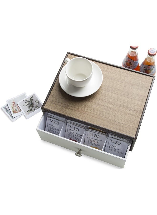 J JACKCUBE DESIGN JackCubeDesign Tea Bag Organizer for Countertop with Drawer Tea Storage Organizer with 12 CompartmentsBrownWhite  MK353A - Image 2