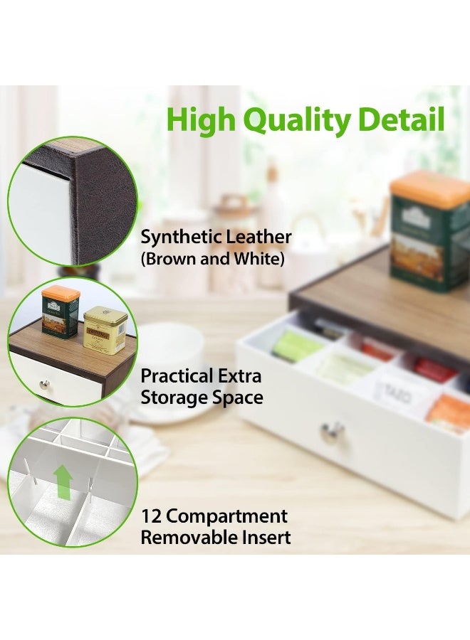 J JACKCUBE DESIGN JackCubeDesign Tea Bag Organizer for Countertop with Drawer Tea Storage Organizer with 12 CompartmentsBrownWhite  MK353A - Image 5