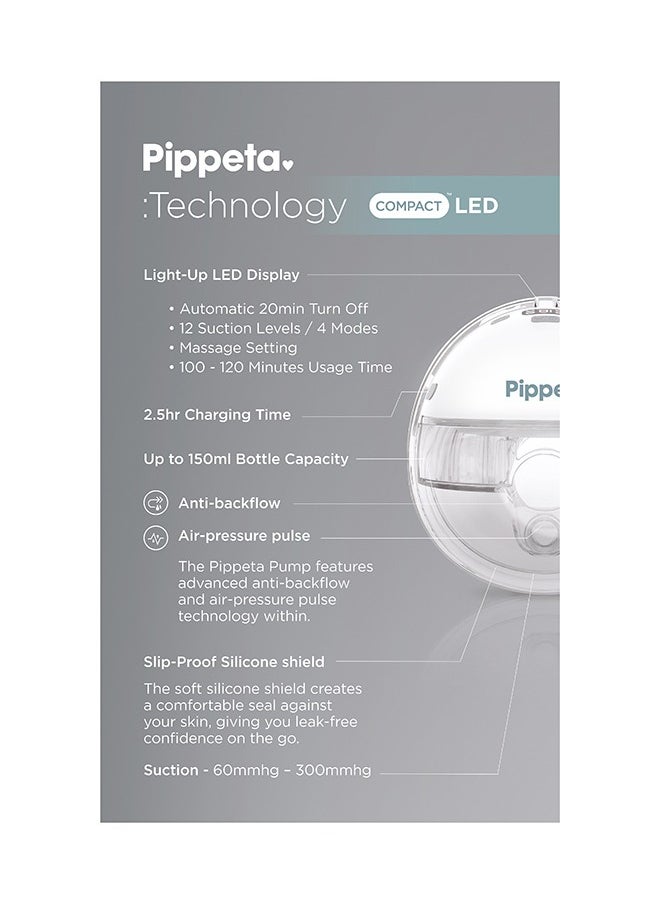 Pippeta Compact Handsfree Breast Pump Led Screen, Single Pumping, 12 Suction Levels , 4 Mode, Bpa, Pvc, Lead And Phthalates Free , Usb Type C Charging Port, 150 Ml Capacity White  - Image 5