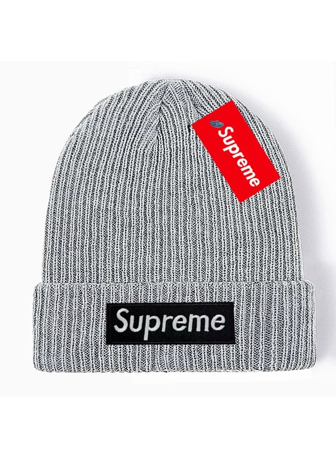 Supreme Heather Grey Ribbed Knit Beanie with Box Logo Patch