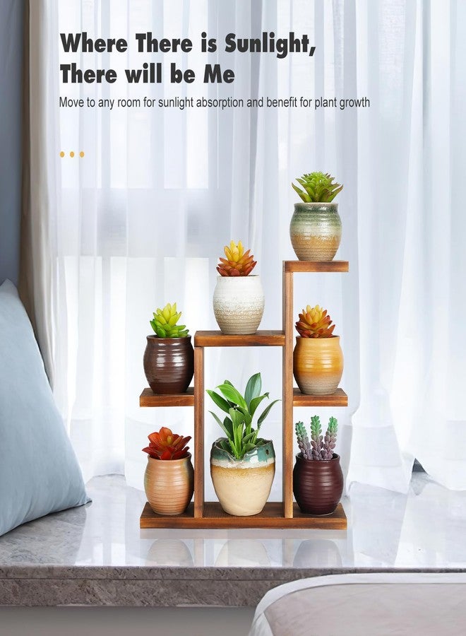 OcBuct Small Desk Plant Stand 7 Tiers Window Sill Plant Shelf Tabletop Succulent Stand Wood Desktop Flower Pot Stand Holder Plant Rack for Windowsill Desktop Window Ledge Countertop Narrow Space - Image 5