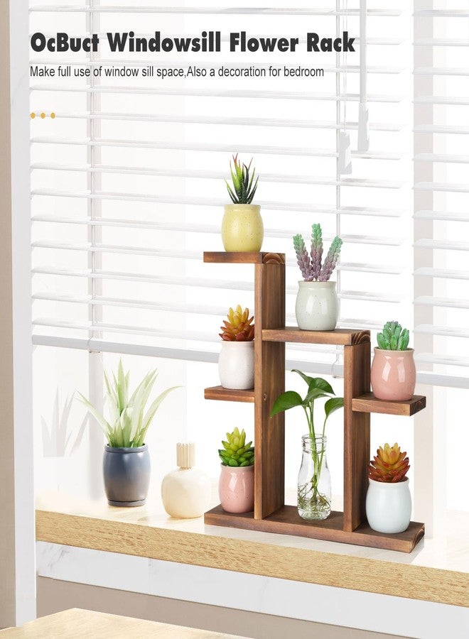 OcBuct Small Desk Plant Stand 7 Tiers Window Sill Plant Shelf Tabletop Succulent Stand Wood Desktop Flower Pot Stand Holder Plant Rack for Windowsill Desktop Window Ledge Countertop Narrow Space - Image 3