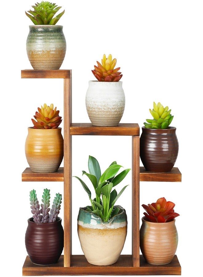 OcBuct Small Desk Plant Stand 7 Tiers Window Sill Plant Shelf Tabletop Succulent Stand Wood Desktop Flower Pot Stand Holder Plant Rack for Windowsill Desktop Window Ledge Countertop Narrow Space - Image 1