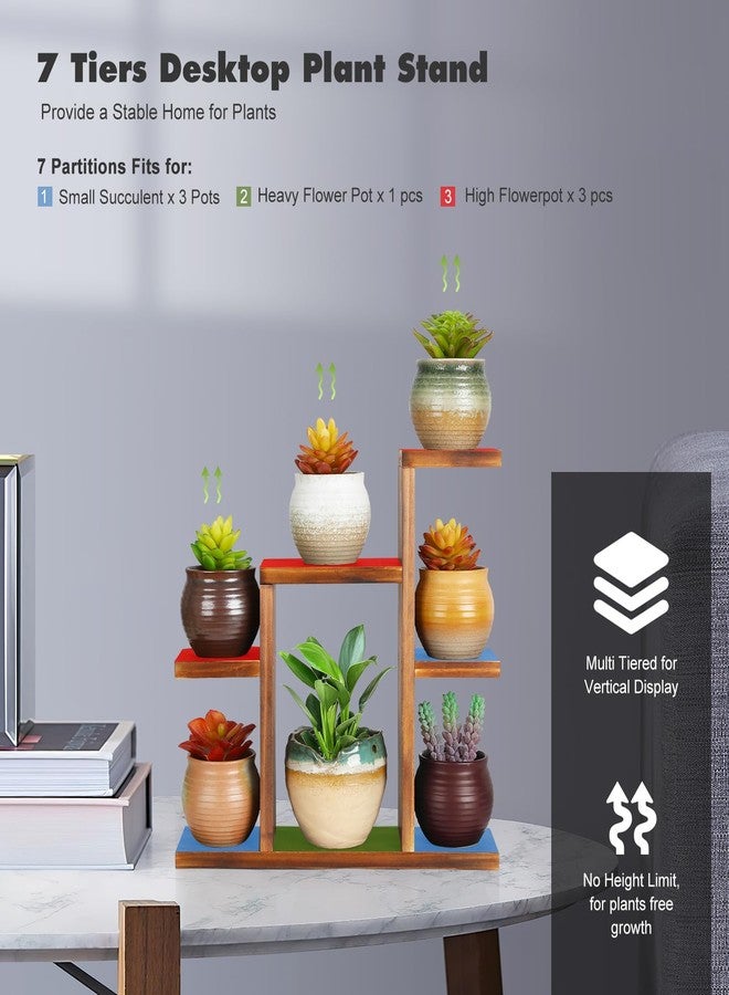 OcBuct Small Desk Plant Stand 7 Tiers Window Sill Plant Shelf Tabletop Succulent Stand Wood Desktop Flower Pot Stand Holder Plant Rack for Windowsill Desktop Window Ledge Countertop Narrow Space - Image 4