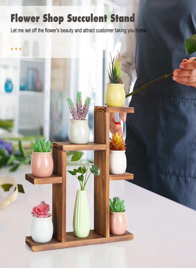 OcBuct Small Desk Plant Stand 7 Tiers Window Sill Plant Shelf Tabletop Succulent Stand Wood Desktop Flower Pot Stand Holder Plant Rack for Windowsill Desktop Window Ledge Countertop Narrow Space - Image 2