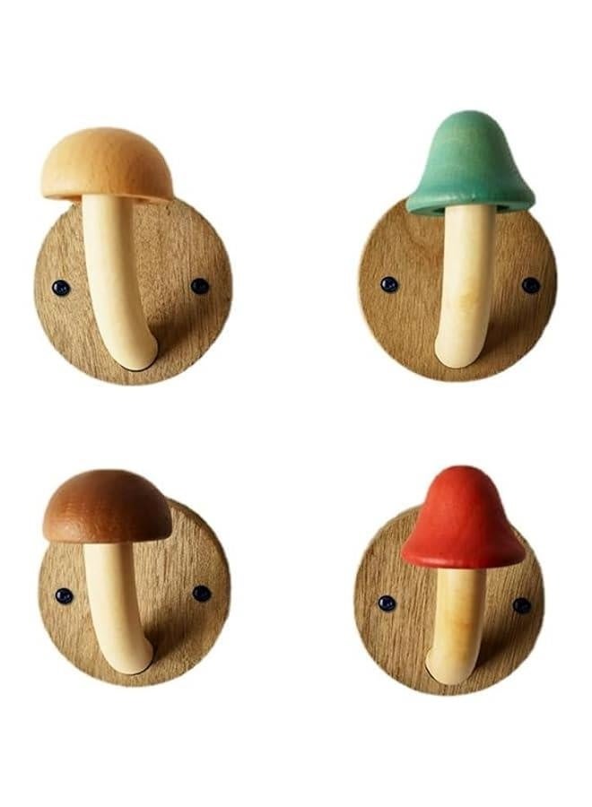 Fun Wooden Mushroom Coat Hook, Perforated with Expansion Screws Solid Wood Hook, Kitchen Bathroom Cloakroom Door Hook Large Coat Hook (with Expansion Screws, 4 pcs)
