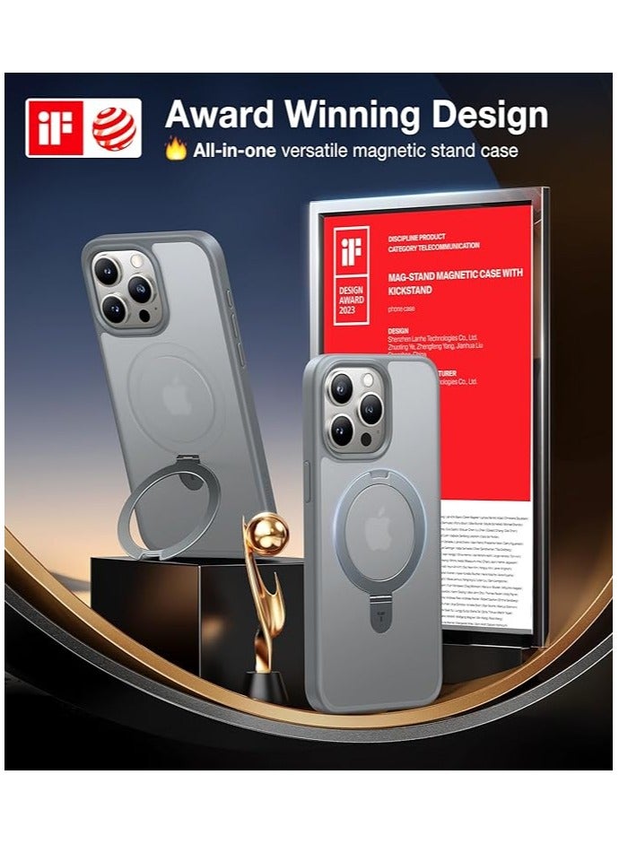 Ultra Magnetic Ostand for iPhone 15 Pro Case [Fit for MagSafe] [Sturdy Stand & Ring Holder] Mil-Grade Shockproof Matte Anti-Scratch Slim Protective Kickstand Phone Case, 6.1" Grey Titanium Grey - Image 2