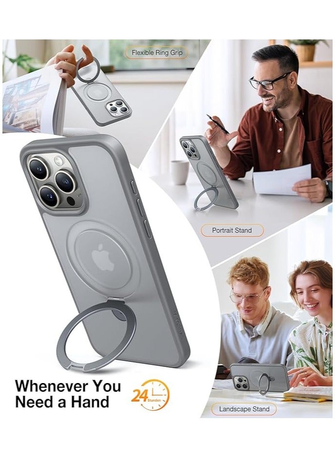 Ultra Magnetic Ostand for iPhone 15 Pro Case [Fit for MagSafe] [Sturdy Stand & Ring Holder] Mil-Grade Shockproof Matte Anti-Scratch Slim Protective Kickstand Phone Case, 6.1" Grey Titanium Grey - Image 5