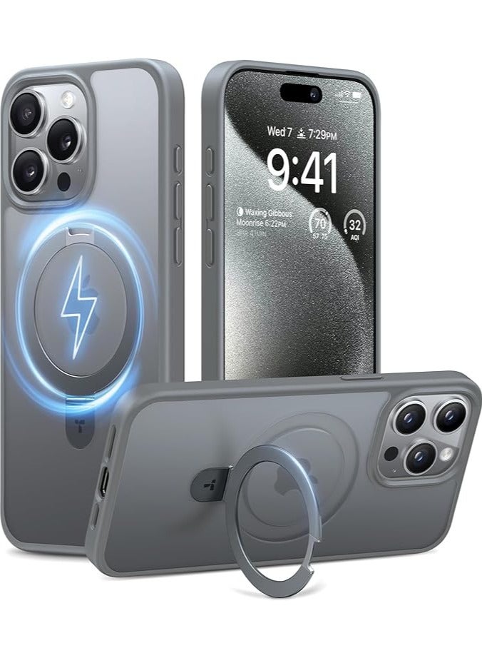 Ultra Magnetic Ostand for iPhone 15 Pro Case [Fit for MagSafe] [Sturdy Stand & Ring Holder] Mil-Grade Shockproof Matte Anti-Scratch Slim Protective Kickstand Phone Case, 6.1" Grey Titanium Grey - Image 1