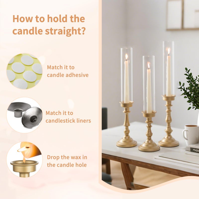 NUPTIO Hurricane Candle Holder for Centerpiece: Set of 3 Gold Candlestick Holders with Glass Shade - Vintage Taper Candleholder for Christmas Dining Table Fireplace Mantle Decor - Image 5