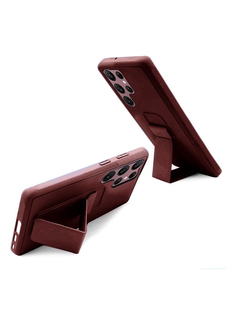 CATANES Samsung Galaxy S23 Ultra Grip Case Magnetic Kickstand Cover with Foldable Hand Strap Maroon - Image 3