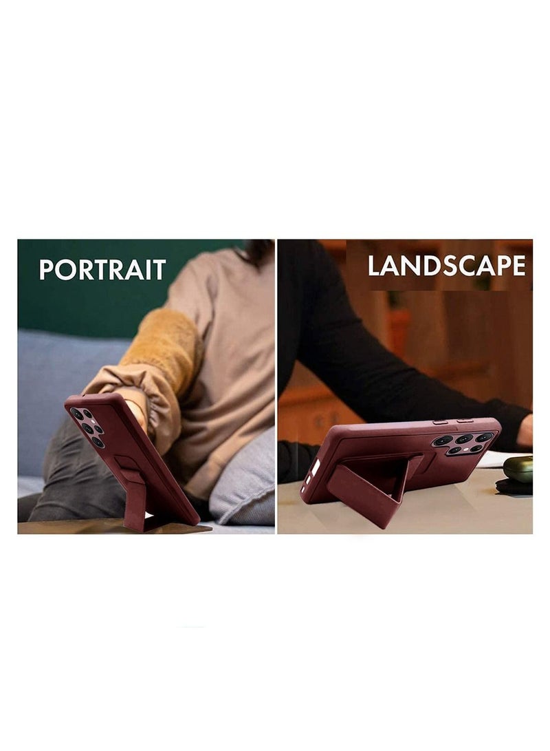 CATANES Samsung Galaxy S23 Ultra Grip Case Magnetic Kickstand Cover with Foldable Hand Strap Maroon - Image 5