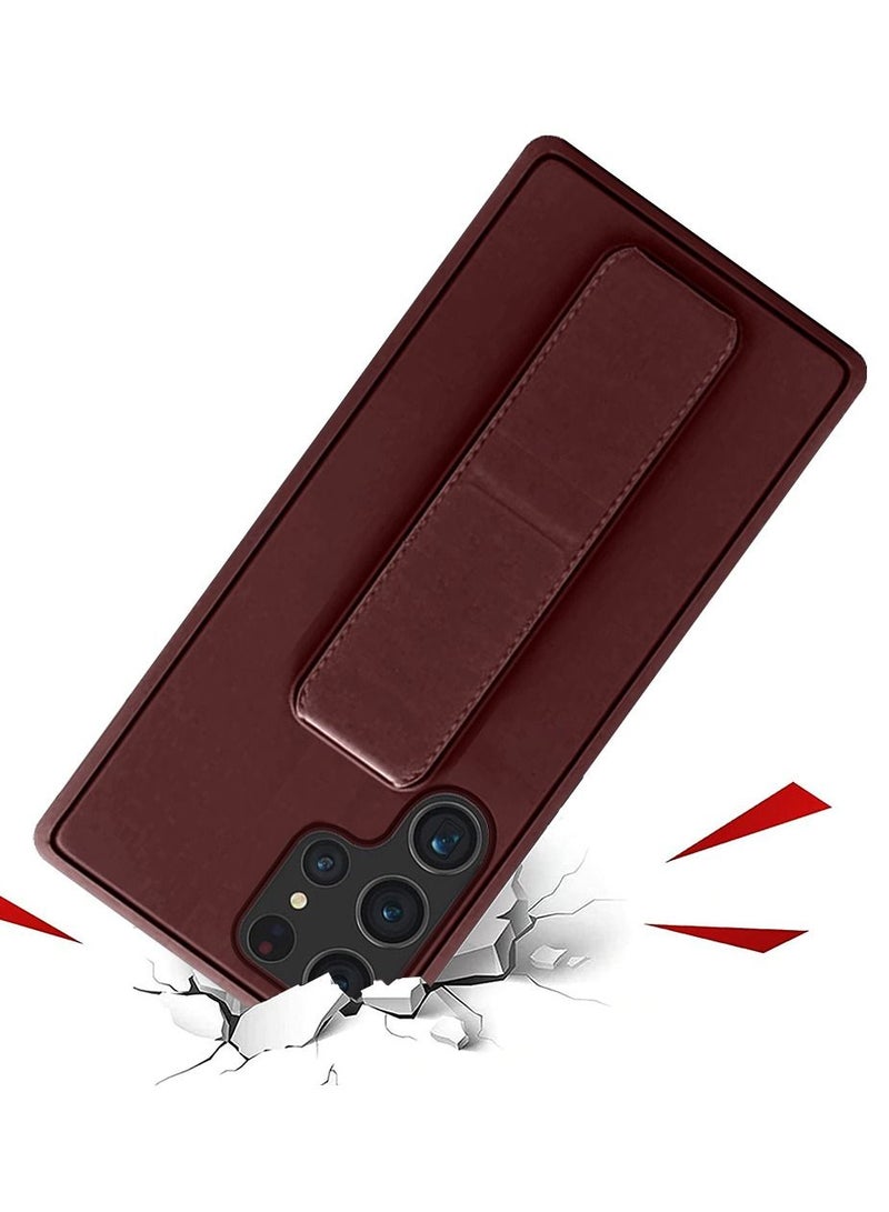 CATANES Samsung Galaxy S23 Ultra Grip Case Magnetic Kickstand Cover with Foldable Hand Strap Maroon - Image 4