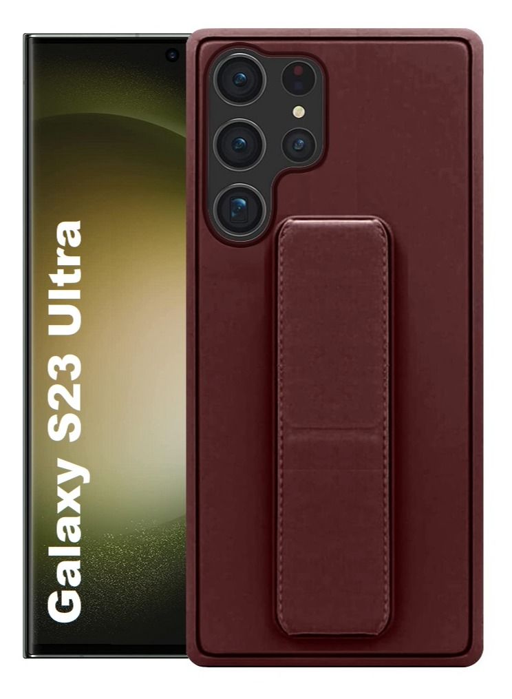 CATANES Samsung Galaxy S23 Ultra Grip Case Magnetic Kickstand Cover with Foldable Hand Strap Maroon - Image 1