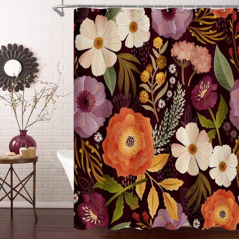 MitoVilla Boho Floral Purple Shower Curtain Abstract Plant Leaves Shower Curtains for Chic Elegant Bathroom Decor Luxury Fabric Cloth Shower Curtain Modern Colorful Flower 72x72 - Image 2