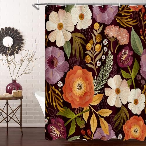MitoVilla Boho Floral Purple Shower Curtain Abstract Plant Leaves Shower Curtains for Chic Elegant Bathroom Decor Luxury Fabric Cloth Shower Curtain Modern Colorful Flower 72x72 - Image 1
