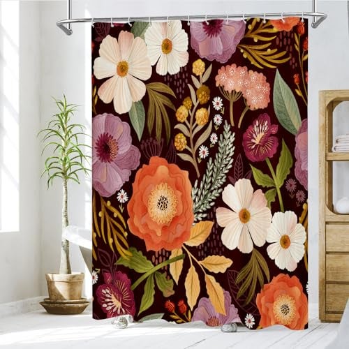 MitoVilla Boho Floral Purple Shower Curtain Abstract Plant Leaves Shower Curtains for Chic Elegant Bathroom Decor Luxury Fabric Cloth Shower Curtain Modern Colorful Flower 72x72 - Image 3