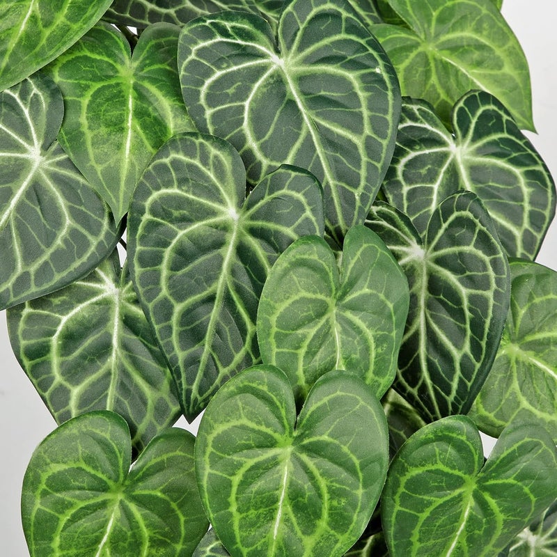 Briful 2PCS Artificial Hanging Plant Faux Anthurium Crystallinum Leaf Bush Fake Plants for Wall, Hanging Artificial Plants Fake Greenery for Home Kitchen Bathroom Shelf Decor - Image 3