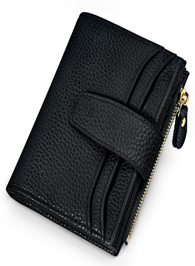 oscaurt Small Wallet Women RFID Blocking Bifold Compact Credit Card Holder Leather Wallets for Women with Zipper Coin Pocket and 2 ID Window, Black, Minimalist - Image 1