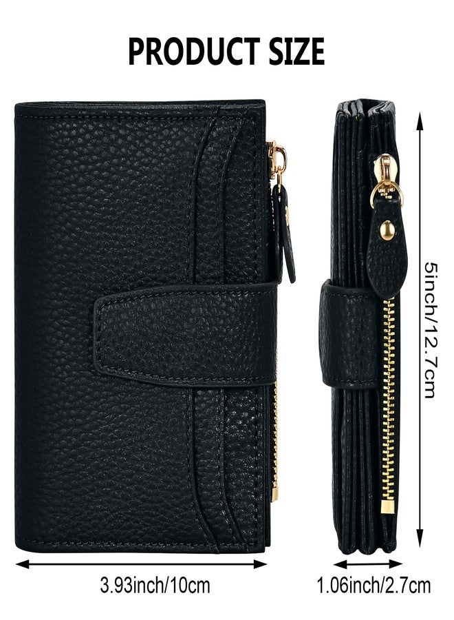 oscaurt Small Wallet Women RFID Blocking Bifold Compact Credit Card Holder Leather Wallets for Women with Zipper Coin Pocket and 2 ID Window, Black, Minimalist - Image 3