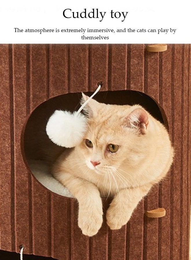 DUNISO منزل قطط متعدد الوظائف 2 طبقة كبير قابل للطي نوع برج عش قطط شبه مغلق مع كرة ف fluffy مضادة للخدش سرير مريح قابل للفصل للقطط الداخلية للاسترخاء في التخييم، الحديقة، غرفة المعيشة - Image 5