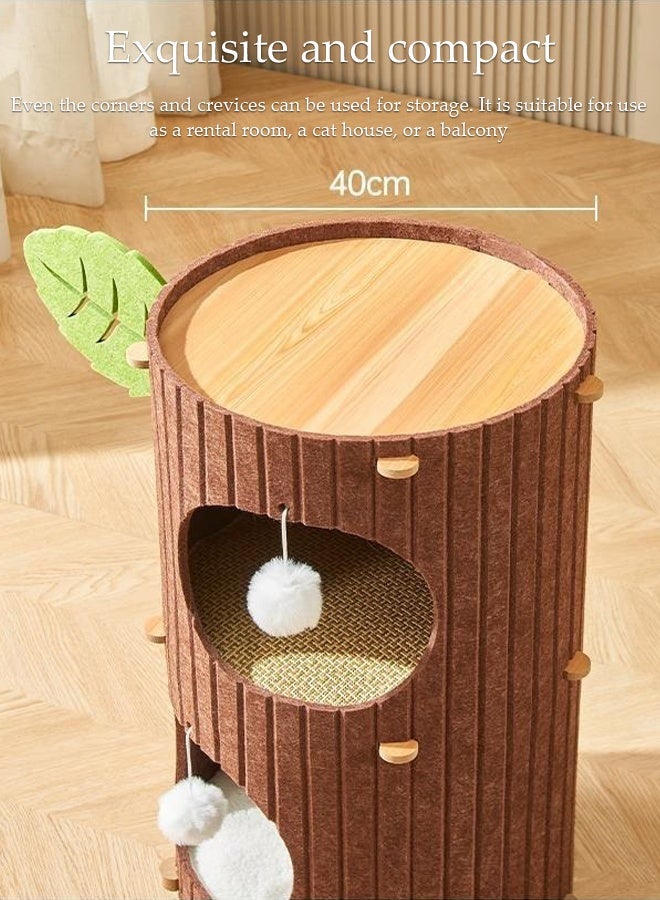 DUNISO منزل قطط متعدد الوظائف 2 طبقة كبير قابل للطي نوع برج عش قطط شبه مغلق مع كرة ف fluffy مضادة للخدش سرير مريح قابل للفصل للقطط الداخلية للاسترخاء في التخييم، الحديقة، غرفة المعيشة - Image 3
